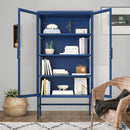 Double Glass Door Storage Cabinet with Adjustable Shelves and Feet Cold-Rolled Steel Sideboard Furniture for Living Room Kitchen BLUE - Supfirm