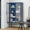 Double Glass Door Storage Cabinet with Adjustable Shelves and Feet Cold-Rolled Steel Sideboard Furniture for Living Room Kitchen BLUE - Supfirm