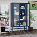 Double Glass Door Storage Cabinet with Adjustable Shelves and Feet Cold-Rolled Steel Sideboard Furniture for Living Room Kitchen BLUE - Supfirm