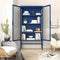 Double Glass Door Storage Cabinet with Adjustable Shelves and Feet Cold-Rolled Steel Sideboard Furniture for Living Room Kitchen BLUE - Supfirm