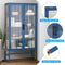 Double Glass Door Storage Cabinet with Adjustable Shelves and Feet Cold-Rolled Steel Sideboard Furniture for Living Room Kitchen BLUE - Supfirm