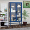 Double Glass Door Storage Cabinet with Adjustable Shelves and Feet Cold-Rolled Steel Sideboard Furniture for Living Room Kitchen BLUE - Supfirm