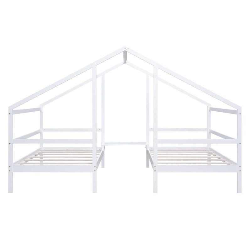 Double Twin Size Triangular House Beds with Built-in Table,White(Old SKU:WF286895AAK) - Supfirm