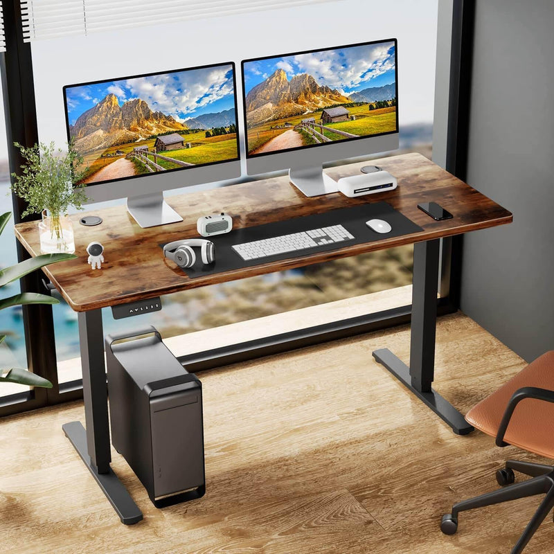 Electric Height Adjustable Standing Desk,Sit to Stand Ergonomic Computer Desk,Brown,48'' x 24" - Supfirm