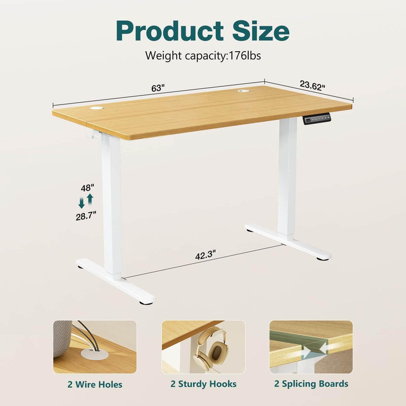 Electric Height Adjustable Standing Desk,Sit to Stand Ergonomic Computer Desk,Yellow,63'' x 24" - Supfirm