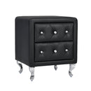 Elegant PU Nightstand with 2 Drawers and Crystal Handle,Fully Assembled Except Legs&Handles,Storage Bedside Table with Metal Legs - Black - Supfirm