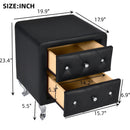 Elegant PU Nightstand with 2 Drawers and Crystal Handle,Fully Assembled Except Legs&Handles,Storage Bedside Table with Metal Legs - Black - Supfirm