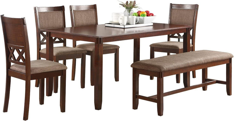 Espresso Color Dining Room Furniture Unique Modern 6pc Set Dining Table 4x Side Chairs and A Bench Solid wood Rubberwood and veneers - Supfirm