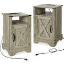 Farmhouse Nightstand Side Table, Wooden Rustic End Table, Tall Bedside Table with Electrical Outlets Charging Station (2 Sets) - Light Gray - Supfirm