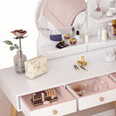 Fashion Vanity Desk with Mirror and Lights for Makeup Vanity Mirror with Lights with 3 Color Lighting Brightness Adjustable, 3 Drawers, White Color - Supfirm