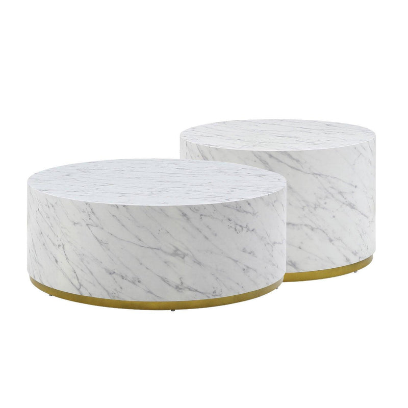 Faux Marble Coffee Tables for Living Room, 35.43inch Accent Tea Tables with Gold Metal Base(White) - Supfirm