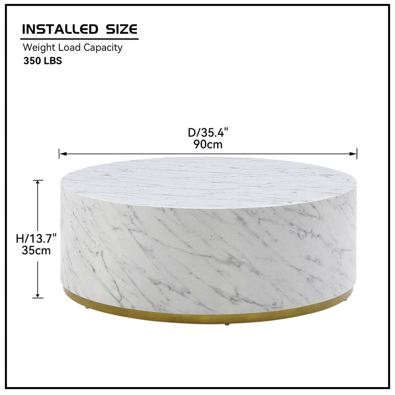 Faux Marble Coffee Tables for Living Room, 35.43inch Accent Tea Tables with Gold Metal Base(White) - Supfirm