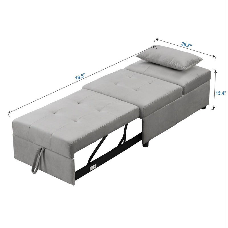 Folding Ottoman Sofa Bed Gray - Supfirm