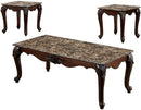 Formal Traditional 3pc Table set Occasional Tables Living Room Furniture 1x Coffee Table And 2x End Tables Faux Marble Top Intricate Design - Supfirm