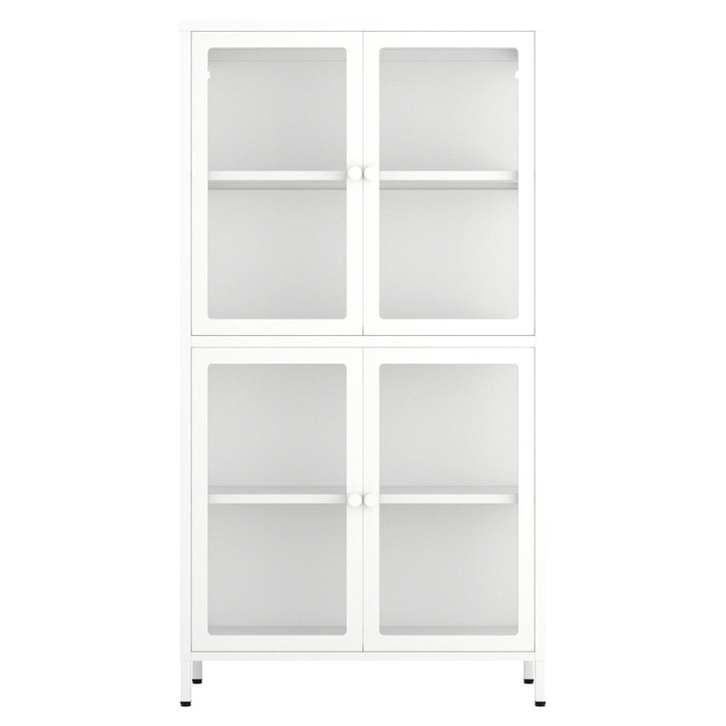 Four Glass Door Storage Cabinet with Adjustable Shelves and Feet Cold-Rolled Steel Sideboard Furniture for Living Room Kitchen White - Supfirm