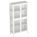 Four Glass Door Storage Cabinet with Adjustable Shelves and Feet Cold-Rolled Steel Sideboard Furniture for Living Room Kitchen White - Supfirm