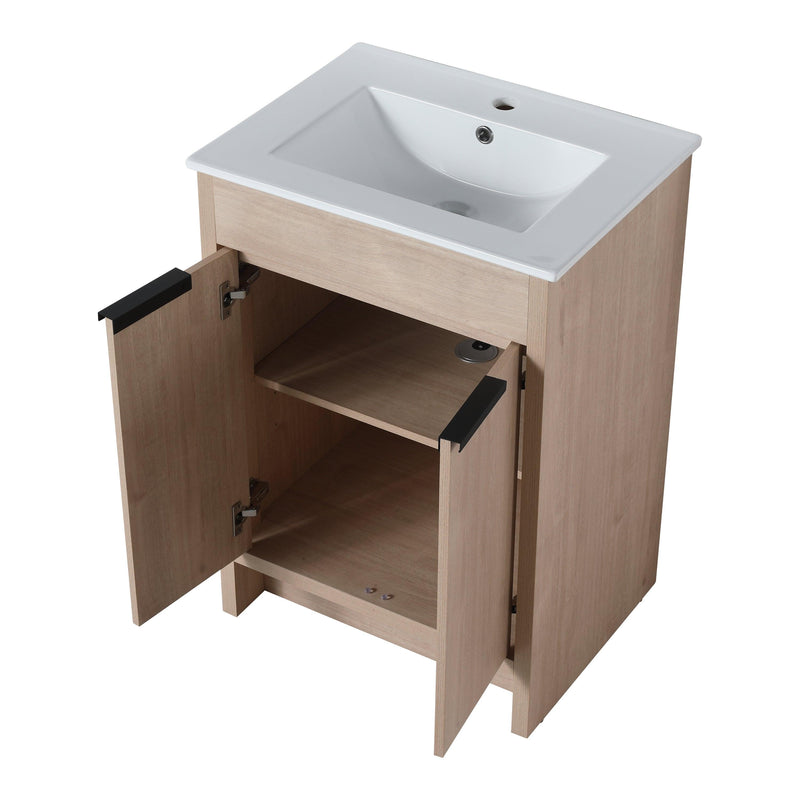 Freestanding Bathroom Vanity with White Ceramic Sink & 2 Soft-Close Cabinet Doors ((KD-PACKING),BVB02424PLO-G-BL9060B),W1286S00015 - Supfirm