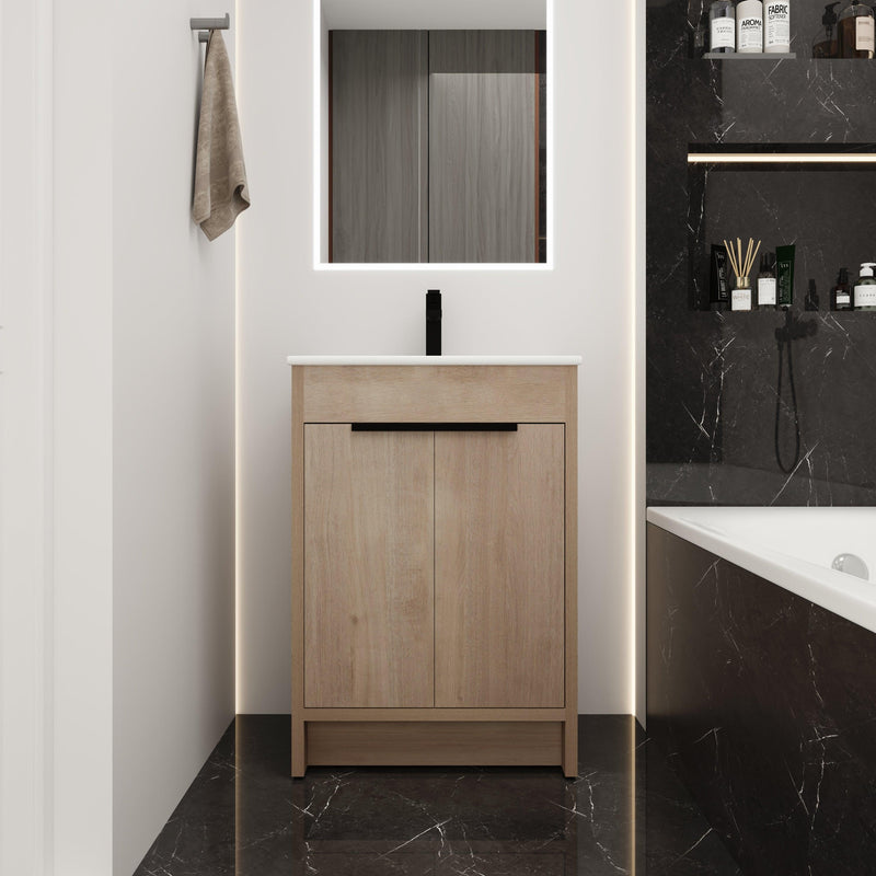 Freestanding Bathroom Vanity with White Ceramic Sink & 2 Soft-Close Cabinet Doors ((KD-PACKING),BVB02424PLO-G-BL9060B),W1286S00015 - Supfirm