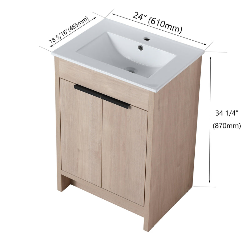 Freestanding Bathroom Vanity with White Ceramic Sink & 2 Soft-Close Cabinet Doors ((KD-PACKING),BVB02424PLO-G-BL9060B),W1286S00015 - Supfirm