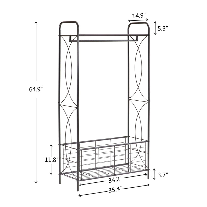 Freestanding Garment Rack, Open-Style Wardrobe, Hanging Rail with Metal Basket, and Heavy-Duty Metal Clothes Rack,Bathroom Storage Shelves - Supfirm