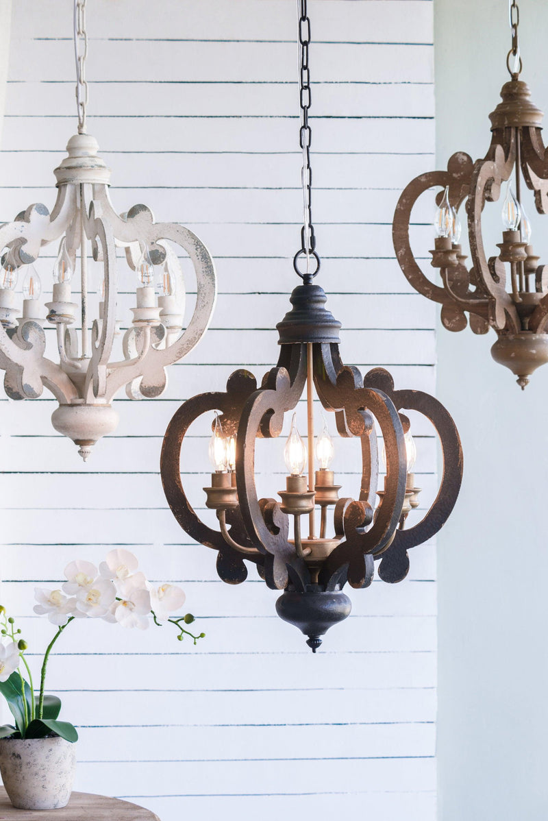 French Country Wood Chandelier, 6-Light Farmhouse Pendant Light Fixture with 28" Adjustable Chain for Kitchen Foyer Hallway, Bulb Not Included - Supfirm