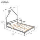 Full House-Shaped Headboard Bed with Handrails ,slats ,Grey - Supfirm