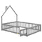 Full House-Shaped Headboard Floor Bed with Fence ,Grey - Supfirm