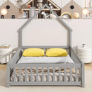 Full House-Shaped Headboard Floor Bed with Fence ,Grey - Supfirm