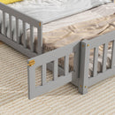 Full House-Shaped Headboard Floor Bed with Fence ,Grey - Supfirm