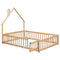 Full House-Shaped Headboard Floor Bed with Fence,Natural - Supfirm