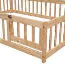 Full House-Shaped Headboard Floor Bed with Fence,Natural - Supfirm