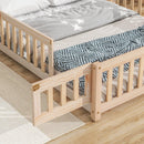 Full House-Shaped Headboard Floor Bed with Fence,Natural - Supfirm