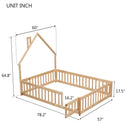 Full House-Shaped Headboard Floor Bed with Fence,Natural - Supfirm