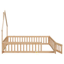 Full House-Shaped Headboard Floor Bed with Fence,Natural - Supfirm