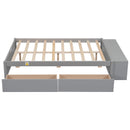 Full Size Bed with Storage Case, 2 Storage drawers, Lengthwise Support Slat,Grey - Supfirm