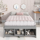 Full Size Bed with Storage Case, 2 Storage drawers, Lengthwise Support Slat,Grey - Supfirm