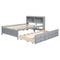 Full Size Bed with USB & Type-C Ports, LED light, Bookcase Headboard, Trundle and 3 Storage Drawers , Full Size Size Bed with Bookcase Headboard, Trundle and Storage drawers ,Grey - Supfirm