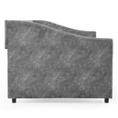 Full Size Daybed with Drawers Upholstered Tufted Sofa Bed, with Button on Back and Copper Nail on Waved Shape Arms, Grey (80.5''x55.5''x27.5'') - Supfirm