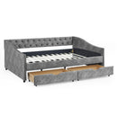 Full Size Daybed with Drawers Upholstered Tufted Sofa Bed, with Button on Back and Copper Nail on Waved Shape Arms, Grey (80.5''x55.5''x27.5'') - Supfirm