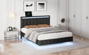 Full Size Floating Bed Frame with LED Lights and USB Charging,Modern Upholstered Platform LED Bed Frame,Black(Full) - Supfirm