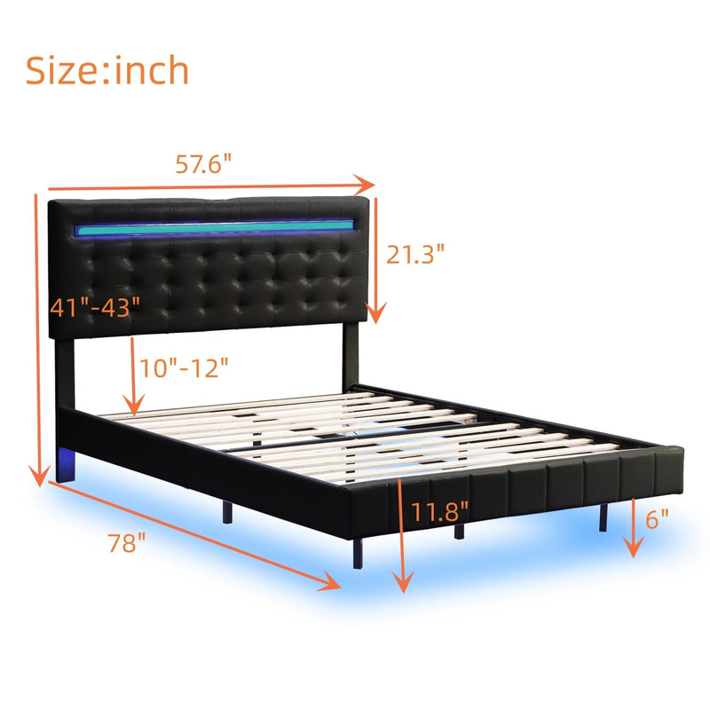 Full Size Floating Bed Frame with LED Lights and USB Charging,Modern Upholstered Platform LED Bed Frame,Black(Full) - Supfirm