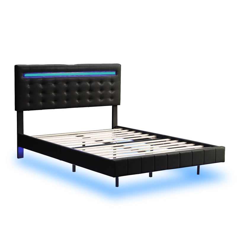 Full Size Floating Bed Frame with LED Lights and USB Charging,Modern Upholstered Platform LED Bed Frame,Black(Full) - Supfirm