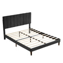 Full Size Frame Platform Bed with Upholstered Headboard and Slat Support, Heavy Duty Mattress Foundation, No Box Spring Required, Easy to Assemble, Black - Supfirm