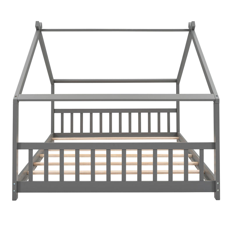 Full Size House Bed Wood Bed, Gray - Supfirm