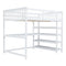 Full Size Loft Bed with Storage Shelves and Under-bed Desk, White - Supfirm