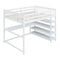 Full Size Loft Bed with Storage Shelves and Under-bed Desk, White - Supfirm