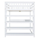 Full Size Loft Bed with Storage Shelves and Under-bed Desk, White - Supfirm