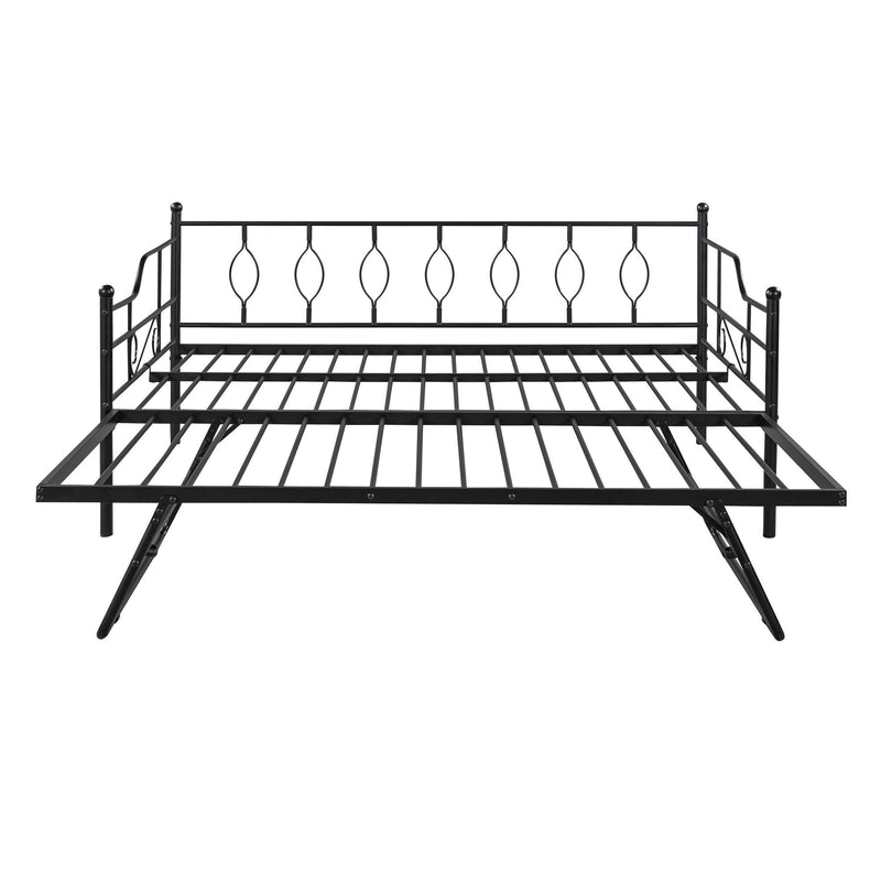 Full Size Metal Daybed with Twin Size Adjustable Trundle, Portable Folding Trundle, Black(OLD SKU:MF293730AAB) - Supfirm