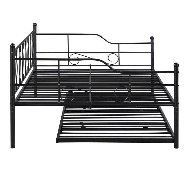 Full Size Metal Daybed with Twin Size Adjustable Trundle, Portable Folding Trundle, Black(OLD SKU:MF293730AAB) - Supfirm