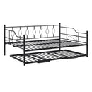 Full Size Metal Daybed with Twin Size Adjustable Trundle, Portable Folding Trundle, Black(OLD SKU:MF293730AAB) - Supfirm